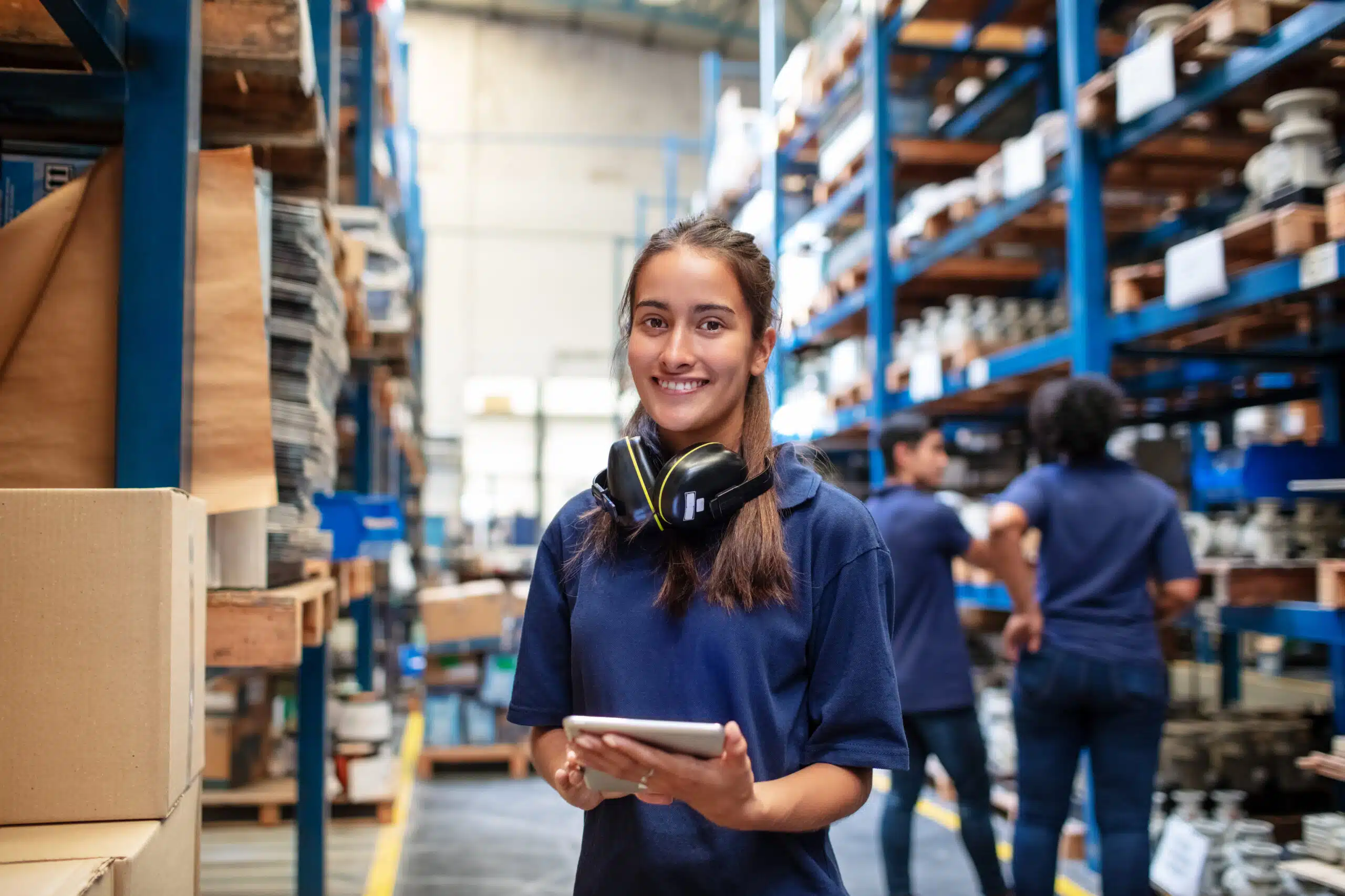 Confident female warehouse worker